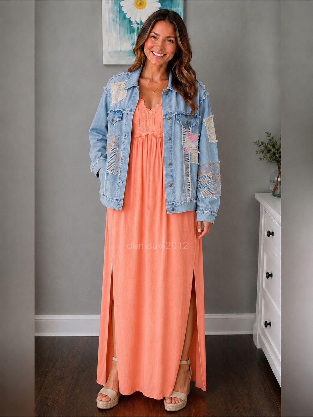POL Sleeveless Lace Bodice Maxi Dress Coral Orange Sizes S, M , L - Picture 2 of 11